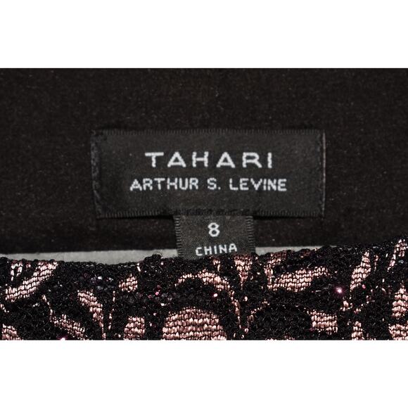 TAHARI‎ ASL $138 Lace Floral Tiered Sheath Dress Black/Rose Gold Size 8 - Picture 4 of 4